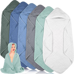 Peryiter 6-pack muslin hooded towels pack-shot for post-bath wrap.