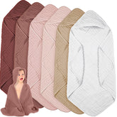 Peryiter 6pc muslin hooded baby towels pack keeps newborn warm and dry