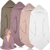 Peryiter four-piece muslin hooded baby towels set in coffee color for bath time.