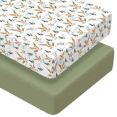 Peryiter Mallard Duck crib sheets in green provide a secure fit for standard cribs.