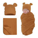PESAAT cotton baby swaddle hat set coffee view highlights cozy newborn warmth.
