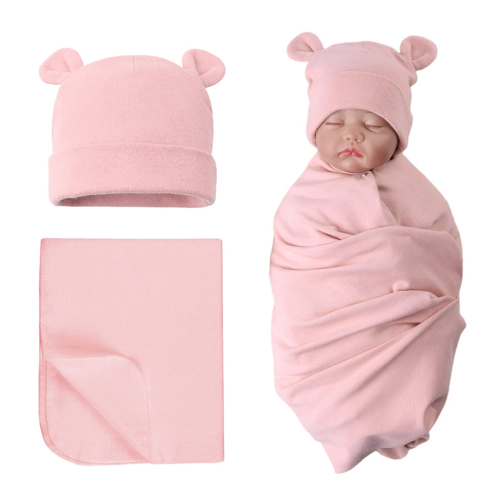PESAAT cotton baby swaddle hat set front view highlighting soft fabric for gentle daily wear