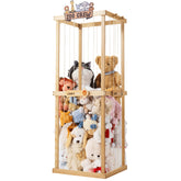Pete&Eile wooden stuffed animals storage basket white front-view shows ample plush toy storage