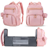 Petino Pura diaper bag backpack in pink with a roomy main compartment for essentials.
