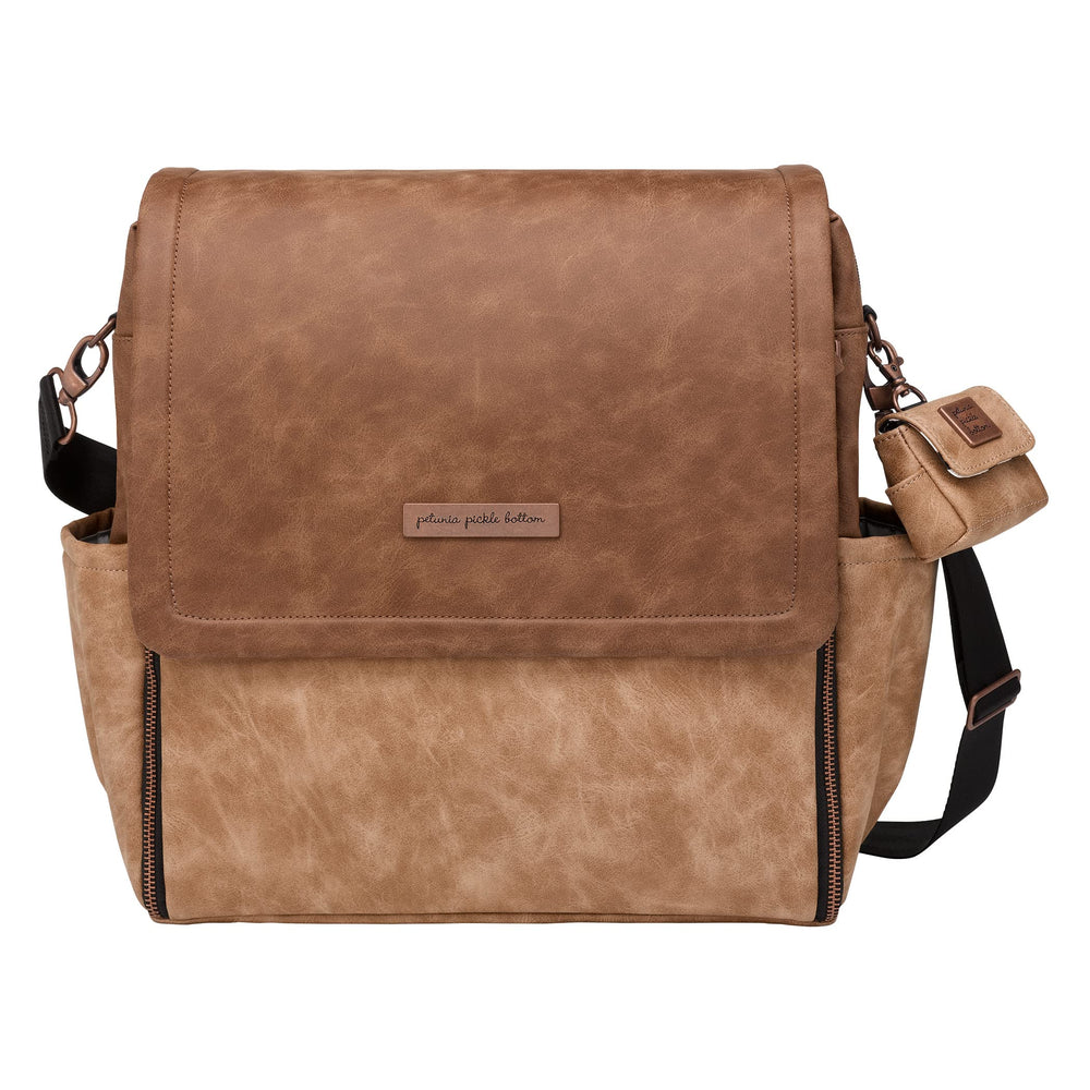 Petunia Pickle Bottom Boxy Backpack Brioche front view shows stylish organized diaper bag for everyday outings