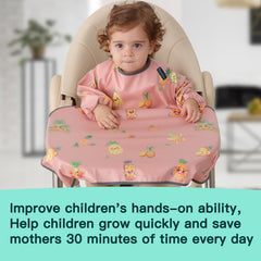 PewinGo waterproof bib surface attachment pink illustrating secure grip on smooth high chair