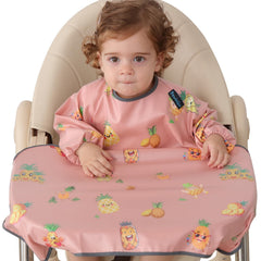 PewinGo weaning bib high chair cover pink showing full-chair protection against spills