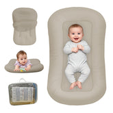 PGONEEE baby lounger cream grey side view highlights portable design for room-to-room use.