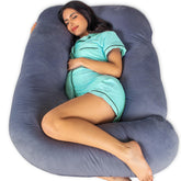 Pharmedoc U-shaped pregnancy pillow in gray delivers full-body support for comfortable sleep.