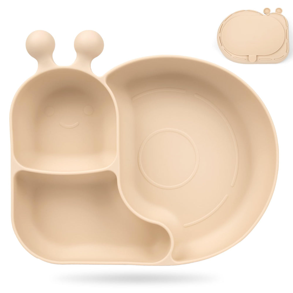 PHEENOWL snail plate front view shows three compartments for balanced meals and easy self-feeding.