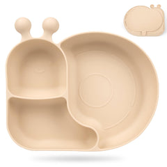 PHEENOWL snail plate front view shows three compartments for balanced meals and easy self-feeding.