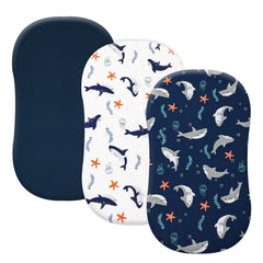 PHF 3 Pack Soft Bassinet Sheets with shark pattern for cozy, breathable baby sleep.