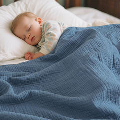PHF baby muslin swaddle blanket care image emphasizes machine wash convenience