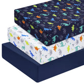 PHF dinosaur crib sheets 3-pack showcase soft microfiber for a snug, safe fit.