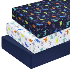 PHF dinosaur crib sheets 3-pack showcase soft microfiber for a snug, safe fit.