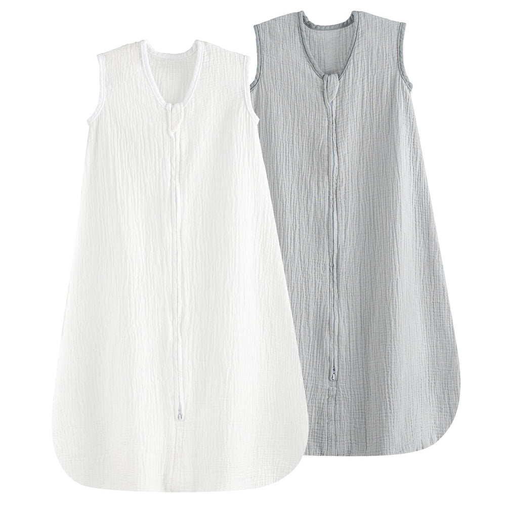 PHF sleep sack front view highlights breathable muslin cotton for gentle baby comfort.
