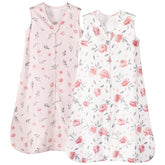 PHF sleep sack pink floral front view highlights breathable 100% organic cotton for comfortable nights.