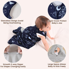 PHF Sleep Sack TOG 0.5 navy-space demonstrates breathable year-round comfort.