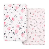 PHF Soft Mini Crib Sheet Set in pink floral offers a snug fit for mini mattresses.