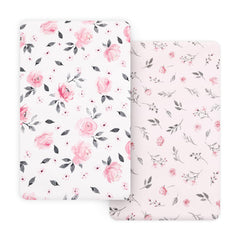 PHF Soft Mini Crib Sheet Set in pink floral offers a snug fit for mini mattresses.