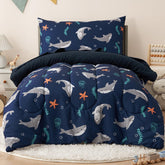 PHF toddler shark bedding set full view highlights cozy comforter and coordinating sheets