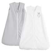 PHF warm micro-fleece sleep sack in white and grey with zipper for easy nighttime diaper changes.