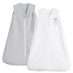 PHF warm micro-fleece sleep sack in white and grey with zipper for easy nighttime diaper changes.