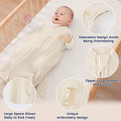 PHF woodland-print sleep sack close-up shows internal zipper protector