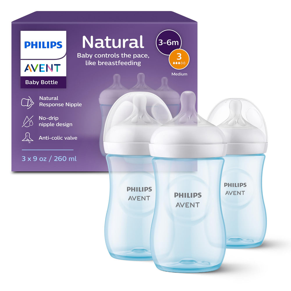 Philips Avent natural bottle 9oz blue triple pack for easy feeding transitions
