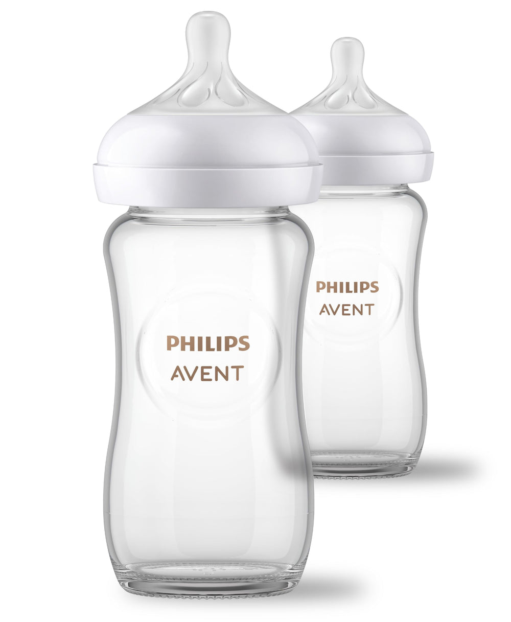 Philips Avent natural glass bottle 8oz showcases durable borosilicate glass for easy feeding.