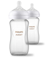 Philips Avent natural glass bottle 8oz showcases durable borosilicate glass for easy feeding.