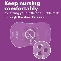 Philips Avent nipple shields in-use during a feeding session for soothing contact.