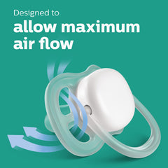 Breathable shield with large holes on Philips Avent Ultra Air pacifier supports cooler, drier skin