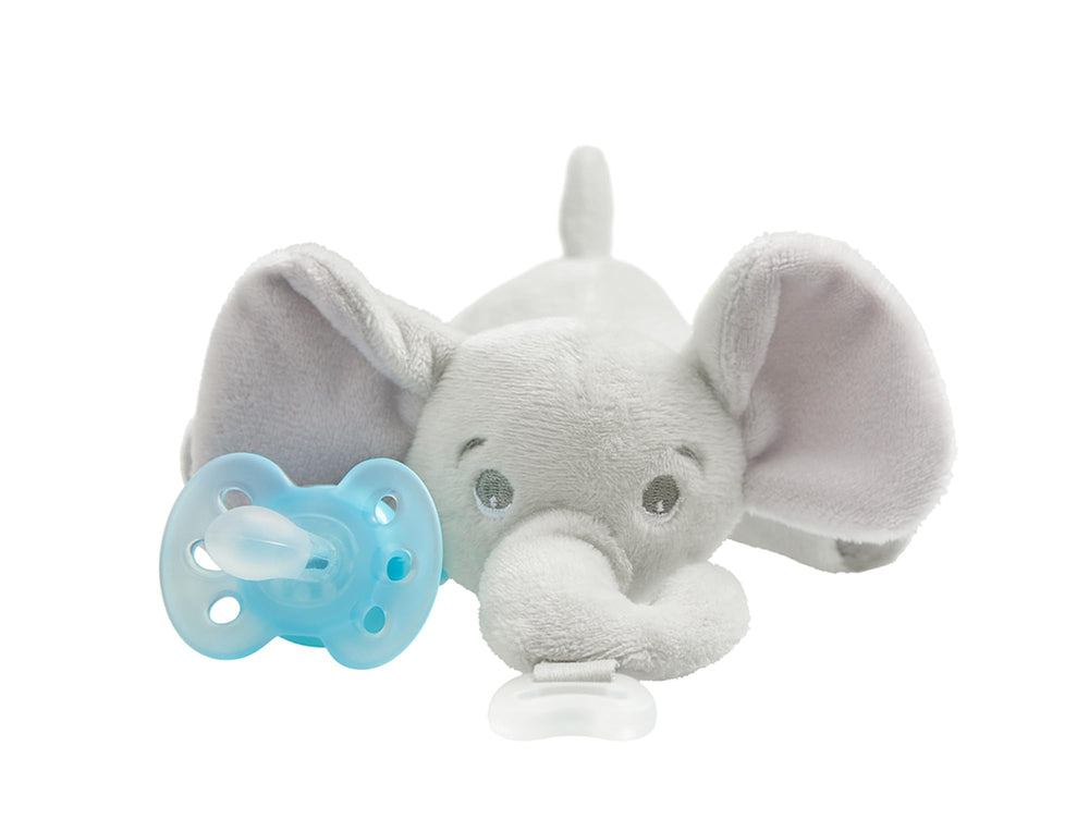 Philips Avent Ultra Soft Snuggle Elephant pacifier holder plush helps baby locate the pacifier