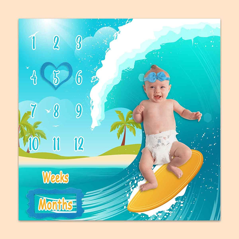 PHMOJEN baby milestone blanket sea surfboard waves for newborn photo sessions.