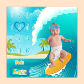 PHMOJEN baby milestone blanket sea surfboard waves for newborn photo sessions.