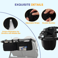 PHOEBUS BABY double stroller caddy front mesh pockets for easy access