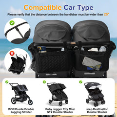 PHOEBUS BABY double stroller caddy with insulated cup holders for drinks on the go