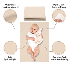 PHOEBUS BABY vegan leather changing mat in apricot rolled up for travel convenience.