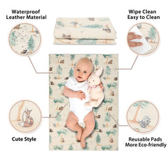PHOEBUS BABY vegan leather changing mat forest folded for travel.