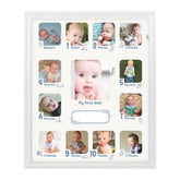 Photo Frame collage baby first year setup highlights 13 slots for memories.