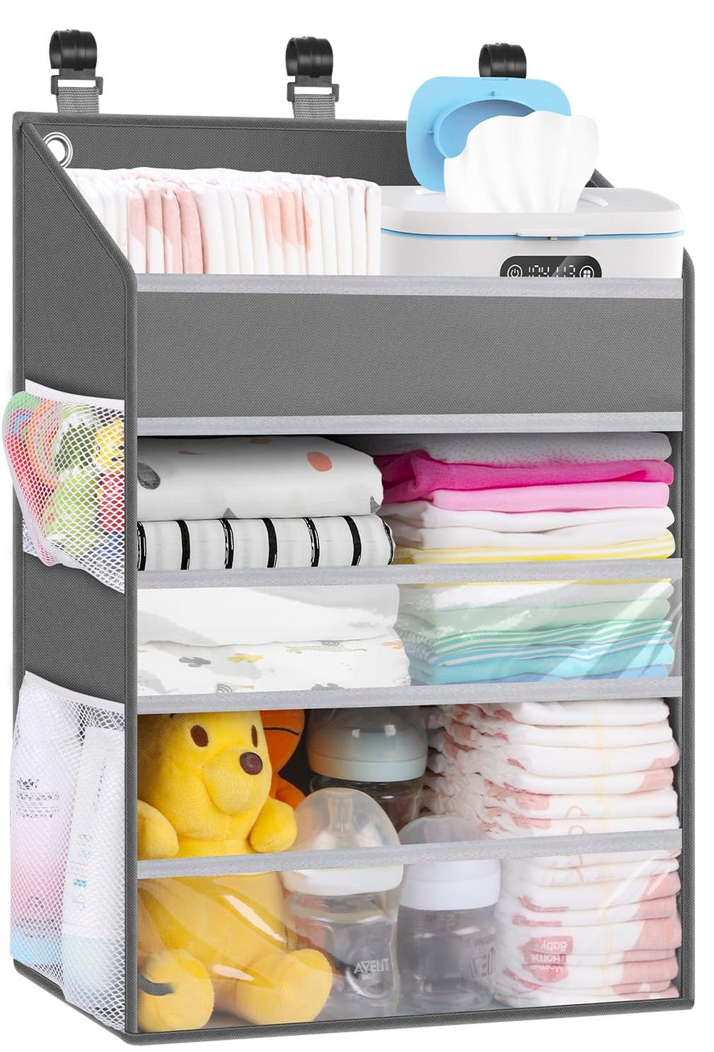 PHOTOONE hanging diaper caddy full view with spacious storage for 90+ diapers