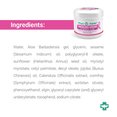 PhysAssist Oncology Cream ingredients calendar-aloe image shows natural humectants soothing dryness.