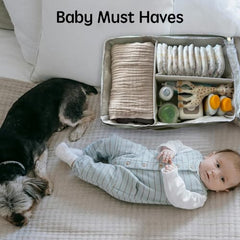 Picsthetic diaper bag organizer inside view with removable dividers and eight pockets