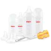 Pigeon baby bottle with wide neck for easy cleaning and filling.