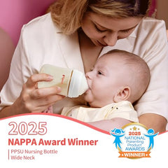 Pigeon PPSU bottle anti-colic design reduces air intake for calmer feeds.