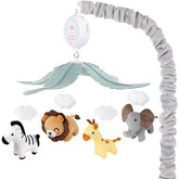 PIIKAGO Animals crib mobile zebra spinning to encourage tracking and color recognition.