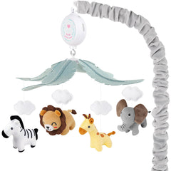 PIIKAGO Animals crib mobile zebra spinning to encourage tracking and color recognition.