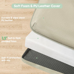 PIIKAGO padded baby play mat vegan leather cover offers durable, easy-to-clean surface.