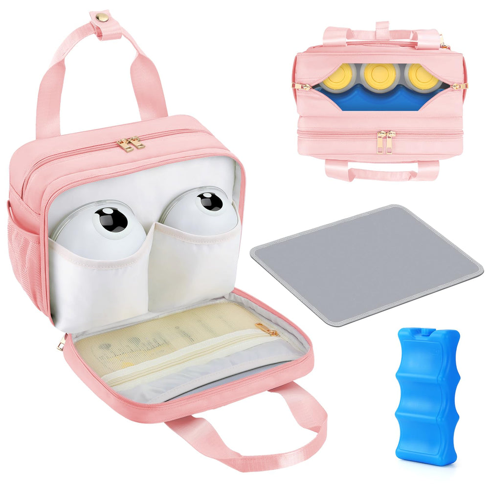PIIOSER Breastmilk Cooler Bag front pouch keeps wearable pumps organized for travel